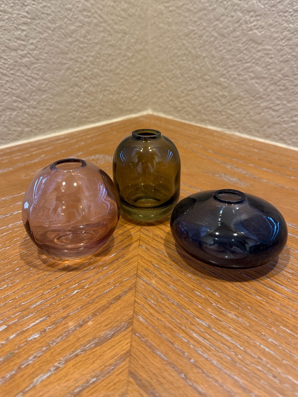 Glass Bud Vases - Set of 3 (Pink, Olive, Blue)